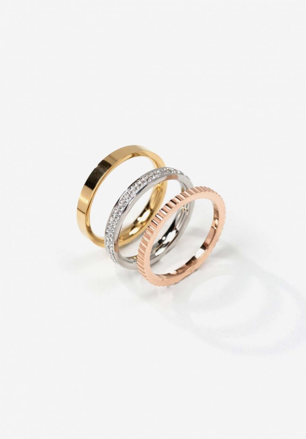 anillo acero ,oro.rosé,plata circonitas