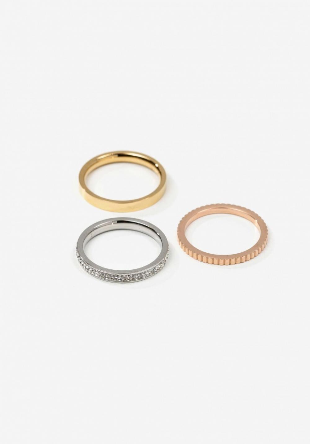 anillo acero ,oro.rosé,plata circonitas